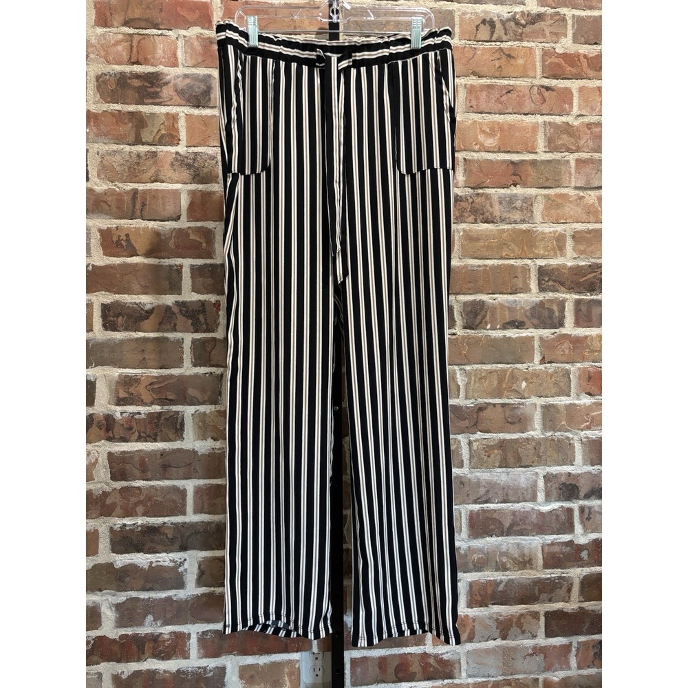 89th & Madison Wide Leg Stretchy Pants Women's XL White Black Brown Stripes